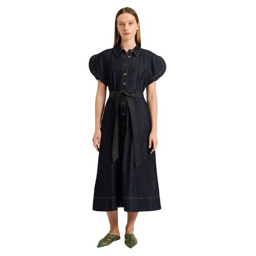 Veronika Maine Cotton Lyocell Denim Belted Shirtdress
